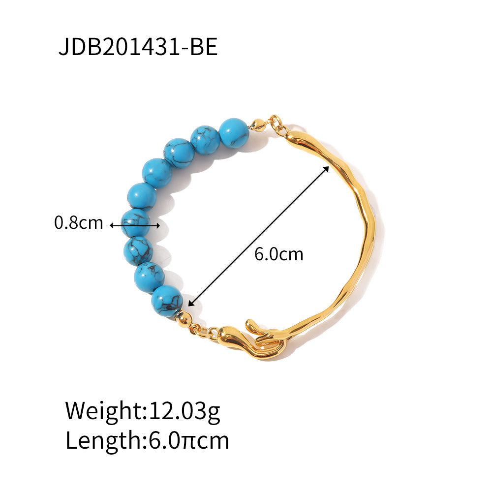 Natural Pearl/Blue Turquoise Light Luxury Vintage 18K Gold Inlaid Bracelet