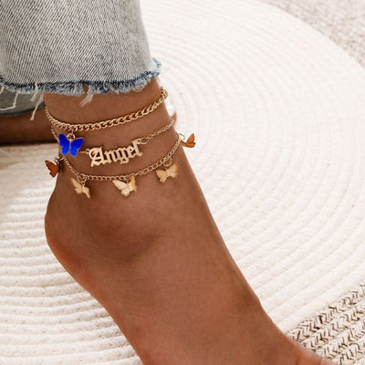 Exquisite dazzling butterfly Angel angel pendant tassel design anklet - Syble's