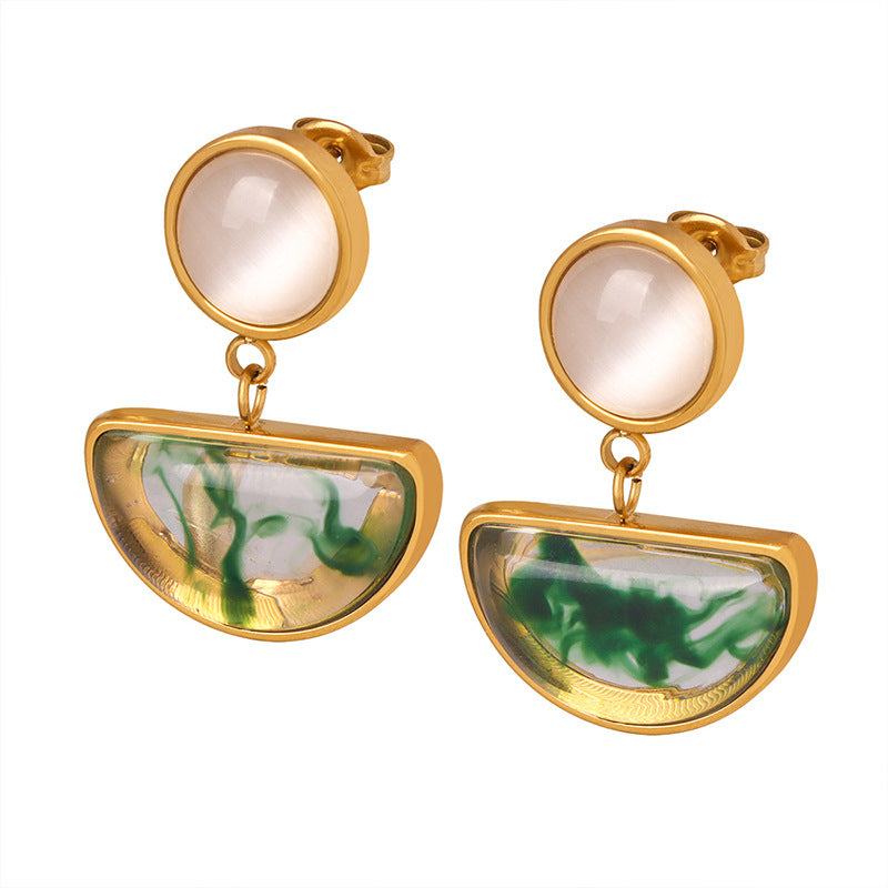 18K Gold Noble Fashion Inlaid Gemstone Design Versatile Earrings - Syble's