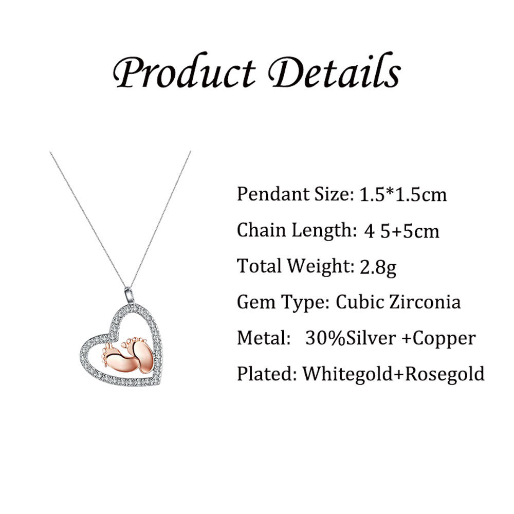 Delicate Cutout Heart Diamond and Little Feet Gift Box Pendant Necklace for an Amazing Mom