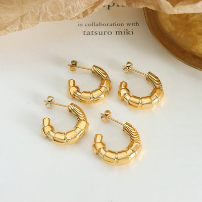 Gold Trendy C-shaped Screw and Nut Earrings - Syble's