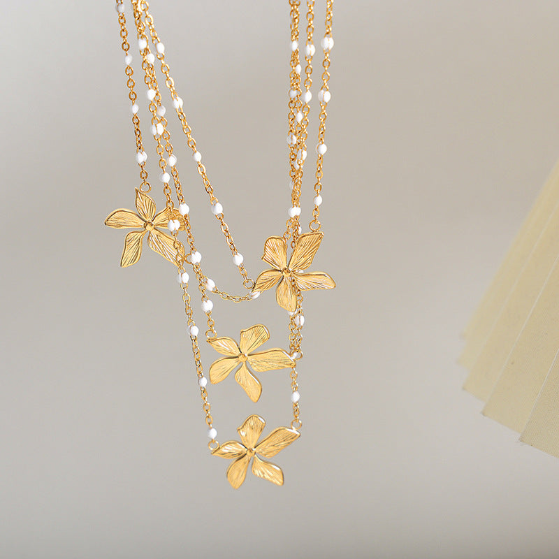 18K gold exquisite personalized flower design versatile necklace - Syble's