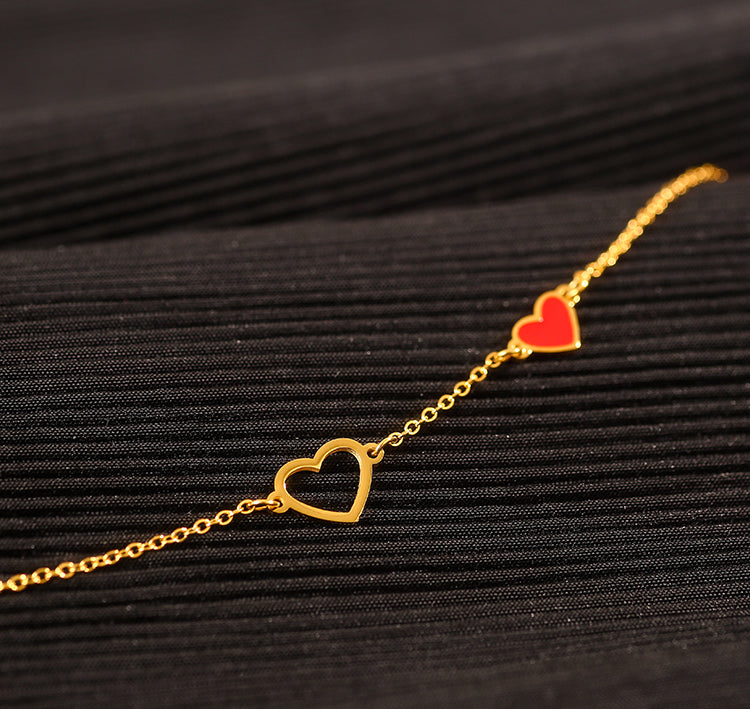 18k Gold Exquisite Light Luxury Red Heart Design Versatile Anklet