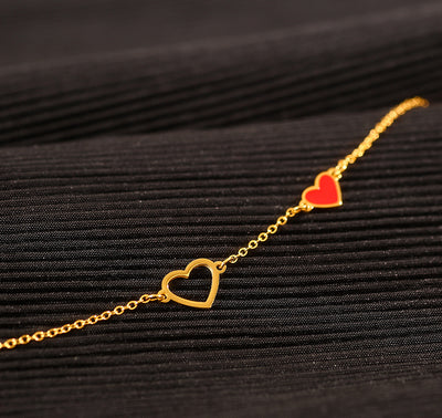 18k Gold Exquisite Light Luxury Red Heart Design Versatile Anklet - Syble's