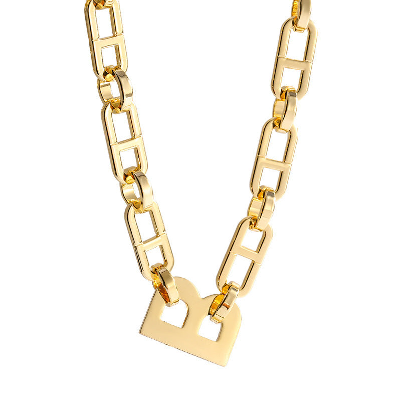 18K Gold Trendy Exaggerated Hip Hop Letter B Design Versatile Necklace - Syble's