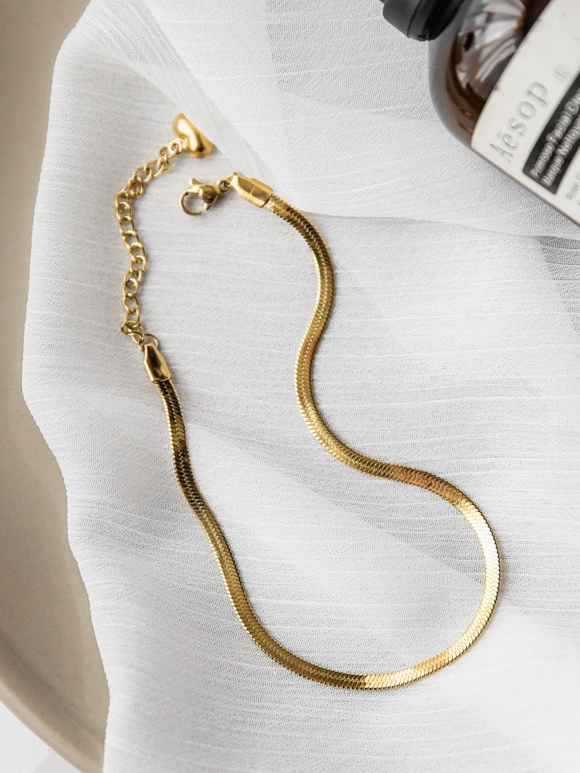 18K Gold Exquisite Simple Snake Bone Chain Design Versatile Anklet - Syble's