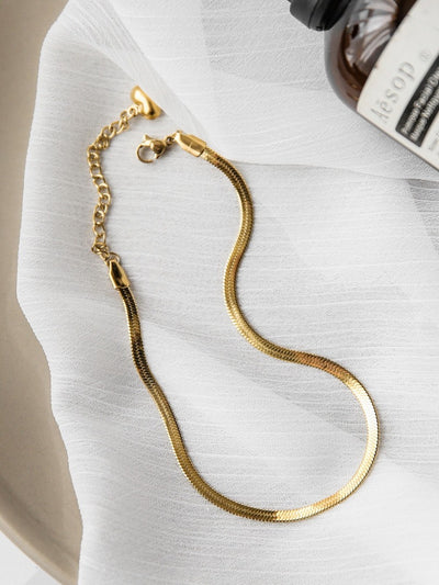18K Gold Exquisite Simple Snake Bone Chain Design Versatile Anklet - Syble's