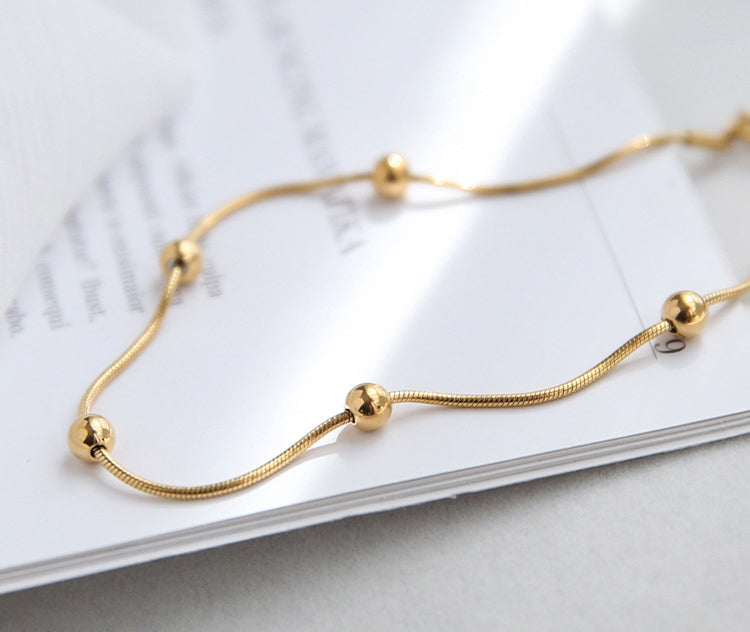 18K Gold Exquisite Light Luxury Style Gold Beaded Design Versatile Anklet