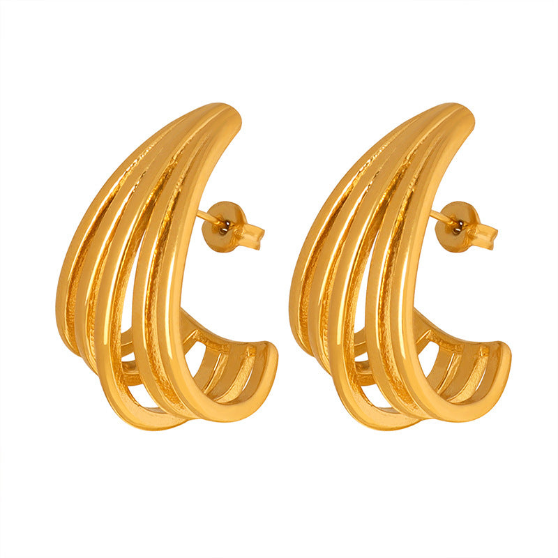 18K Gold Light Luxury Simple Line Hollow Design Earrings