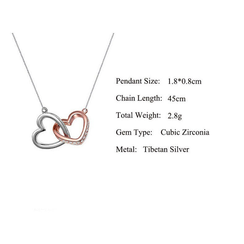 Two-Tone Heart-to-Heart Double Ring Diamond Design Gift Box Pendant Necklace for Your Soul Mate - Syble's