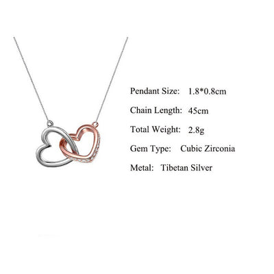 Two-Tone Heart-to-Heart Double Ring Diamond Design Gift Box Pendant Necklace for Your Soul Mate - Syble's