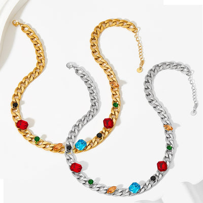 18K Gold Fashion Simple Necklace with Gem Design Versatile - Syble's