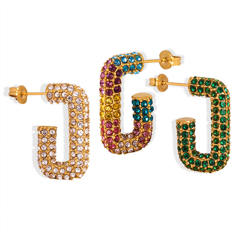 18K Gold Noble and Dazzling G Shaped Diamond Design Versatile Earrings
