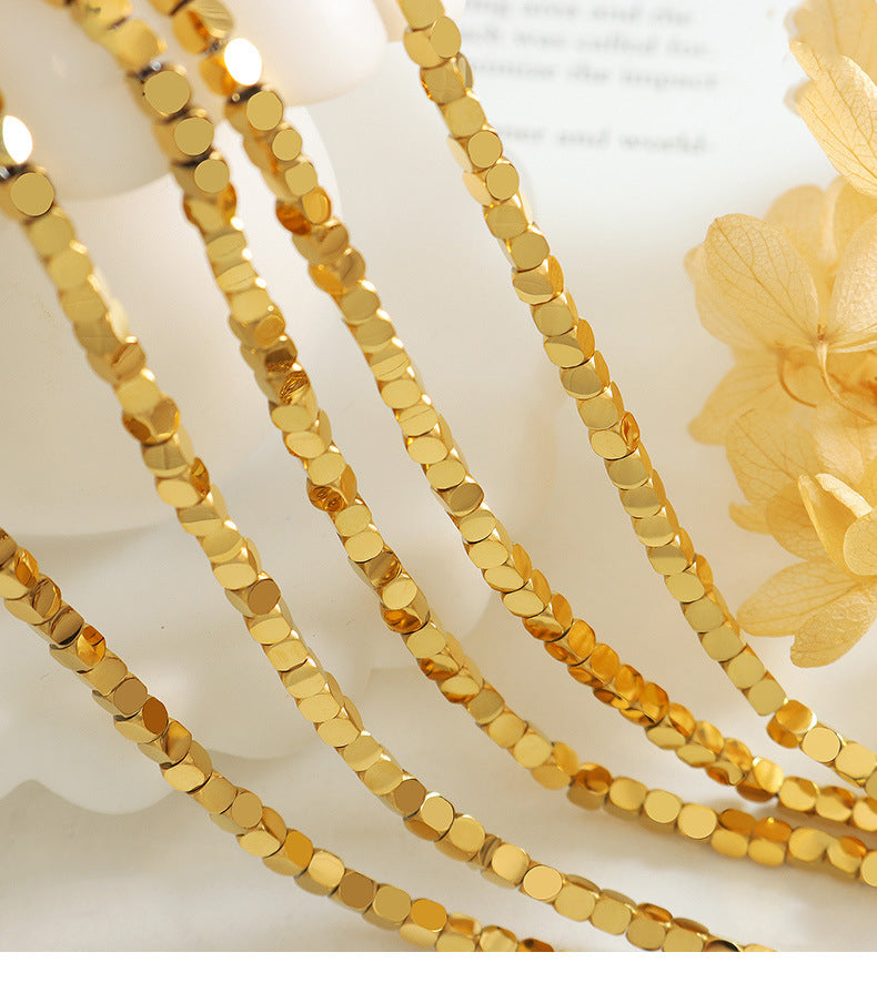 18K Gold Fashion Square Design Versatile Necklace Anklet Set