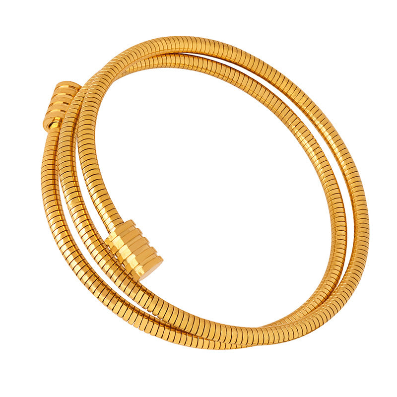 18K gold trendy fashionable threaded double-layer design simple style bracelet - Syble's