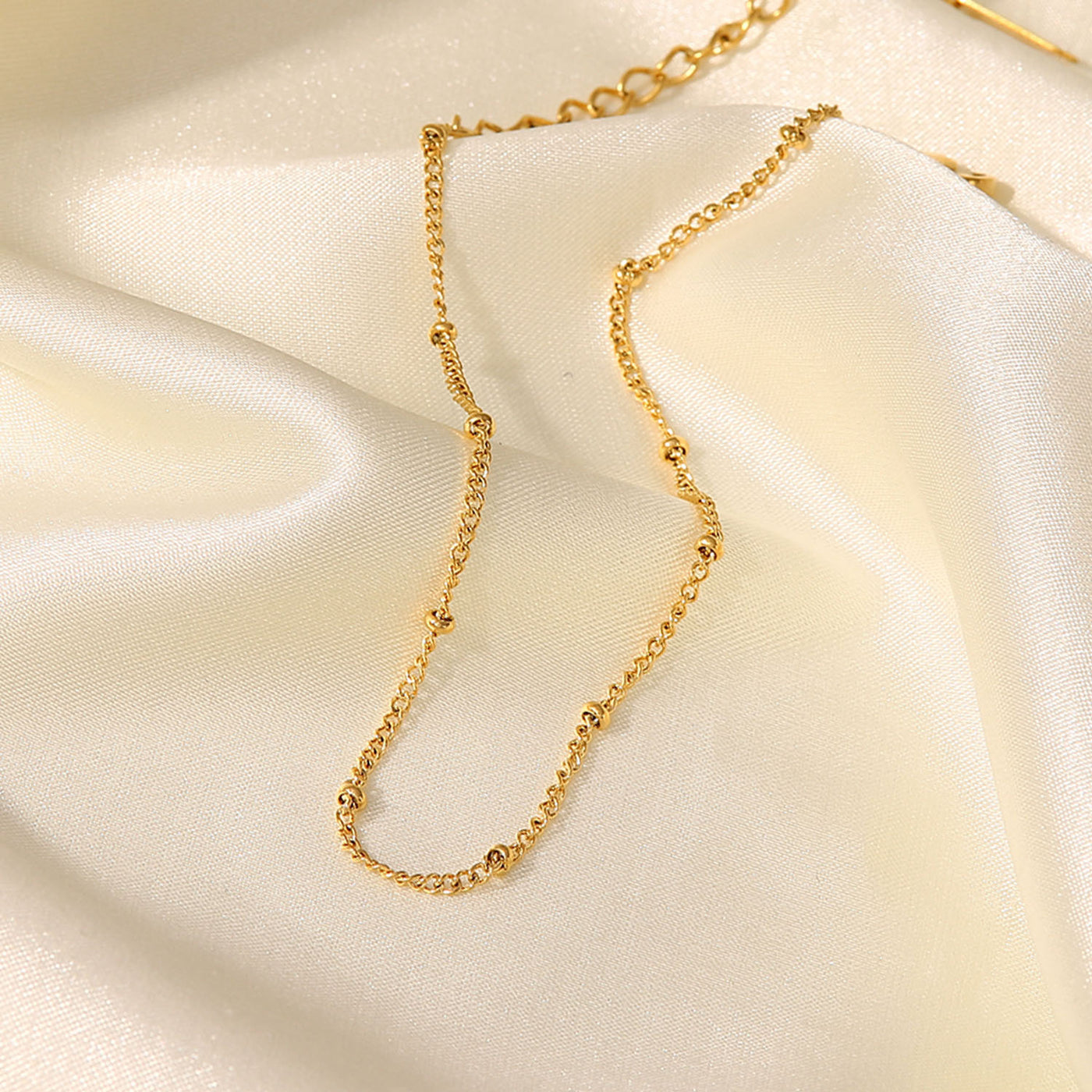 Gold Classic Simple Bead Chain Design Versatile Anklet - Syble's