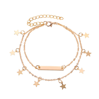 Fashionable simple double-layer five-pointed star design beach style all-match anklet - Syble's