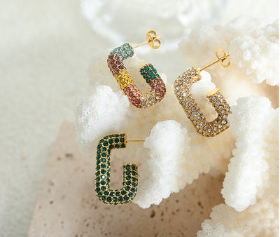 18K Gold Noble and Dazzling G Shaped Diamond Design Versatile Earrings - Syble's
