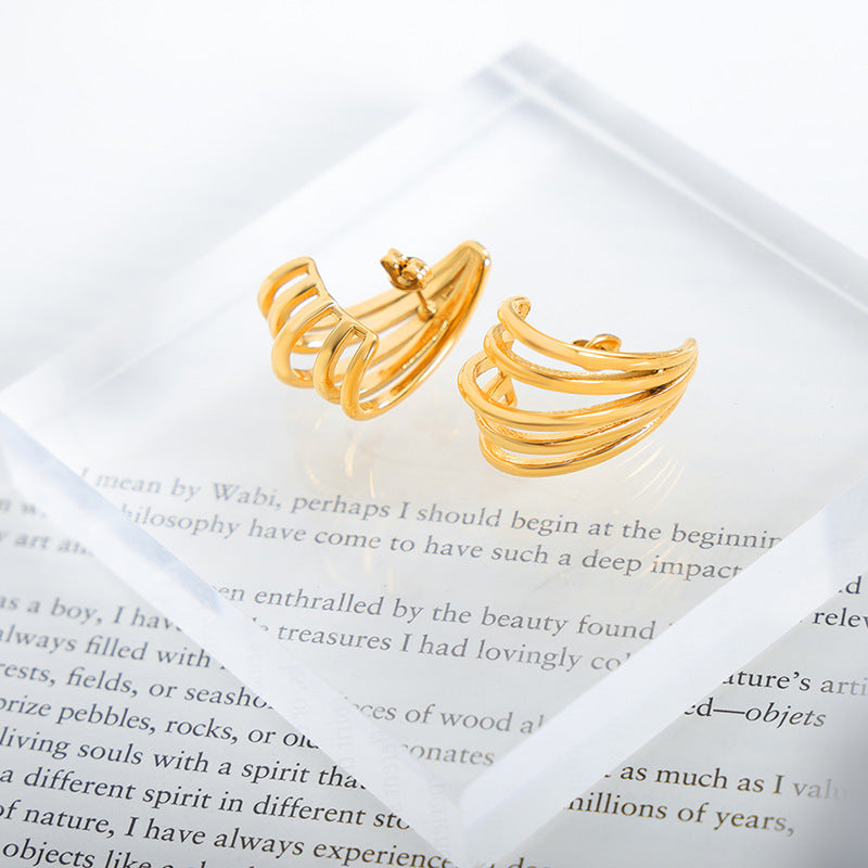 18K Gold Light Luxury Simple Line Hollow Design Earrings - Syble's