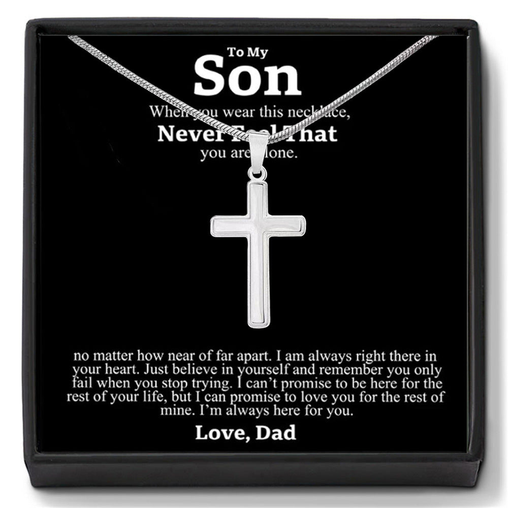 Fashion Simple Cross Design Gift Box Pendant Necklace For Son - Syble's