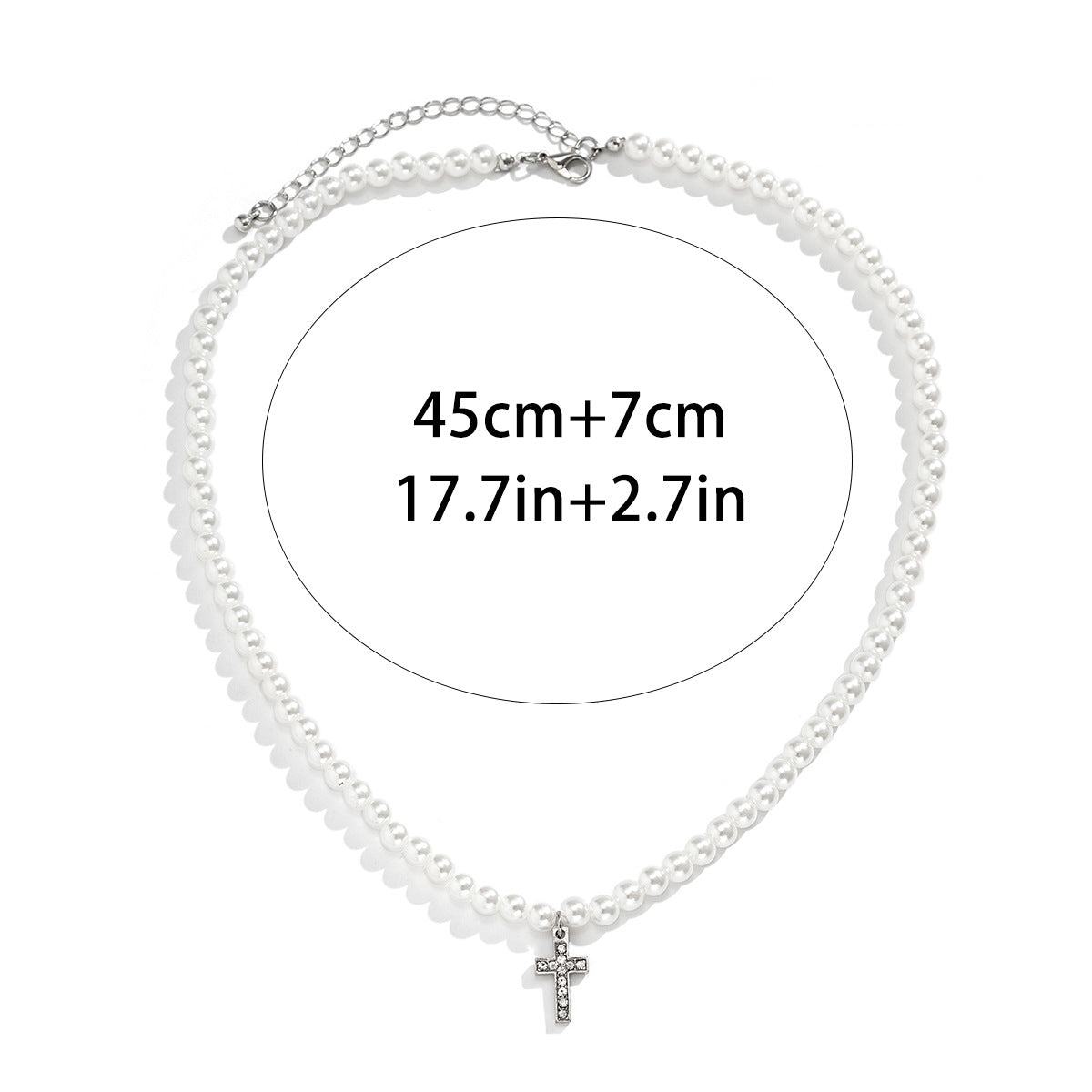 Fashionable simple hip-hop style diamond cross with pearl pendant necklace