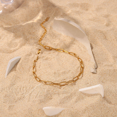 18K Gold Fashion Simple Style Paperclip Chain Design Versatile Anklet - Syble's