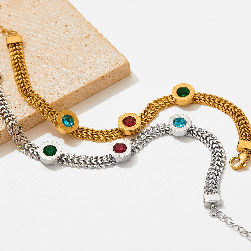 18K gold noble and fashionable round diamond design versatile bracelet - Syble's