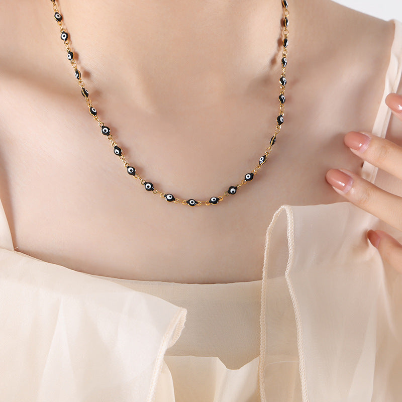 18K gold stylish personalized eye design simple style necklace bracelet set - Syble's