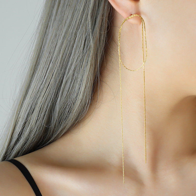 18K Gold Noble and Exquisite Long Chain Tassel Design Light Luxury Earrings - Syble's
