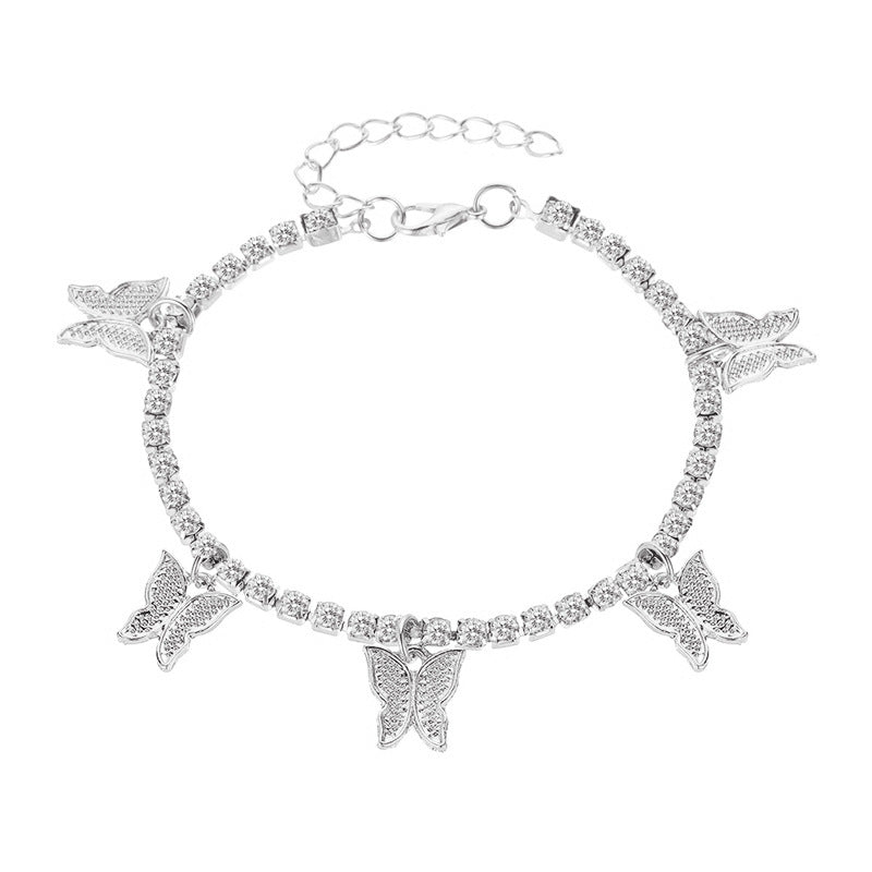 Fashion temperament diamond butterfly design claw chain tassel anklet - Syble's
