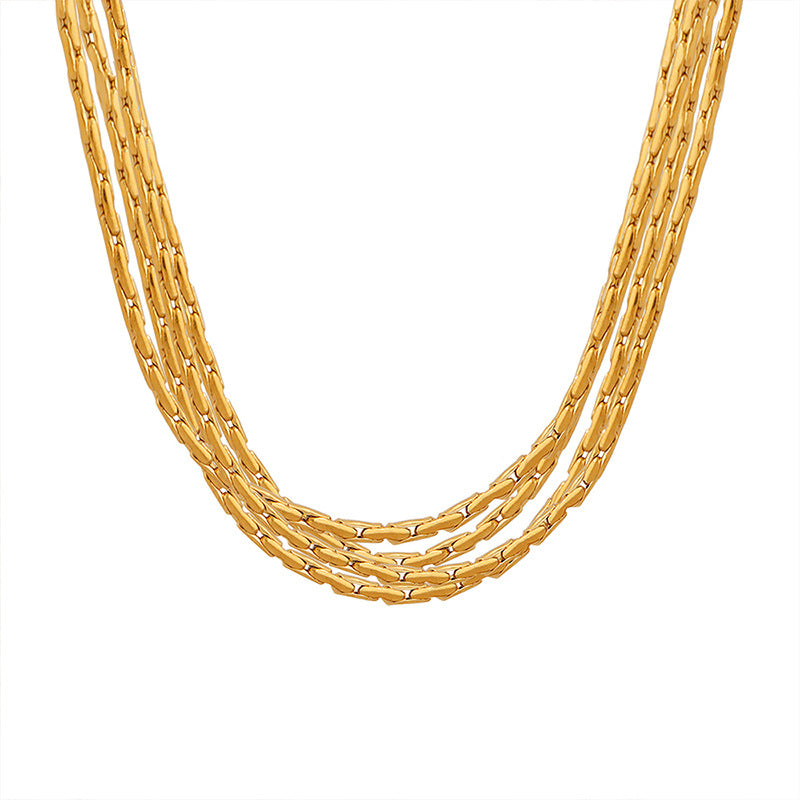 18K Gold Noble Atmosphere Thin Chain Multi-layered Design Simple Necklace