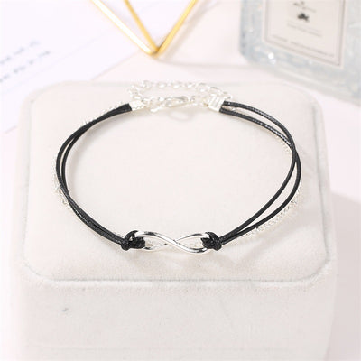 Retro Simple Bo Miya Wind Double -layer Design Black Rope with Lucky Digital 8 Extraordinary Foot Chain - Syble's