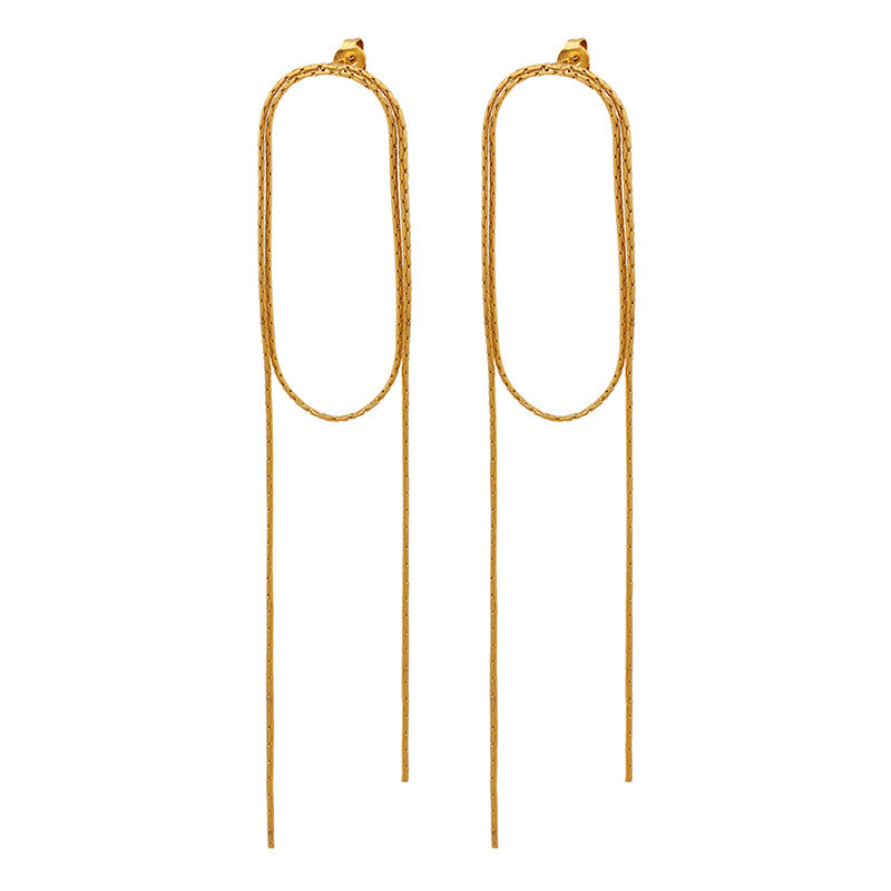 18K Gold Noble and Exquisite Long Chain Tassel Design Light Luxury Earrings - Syble's