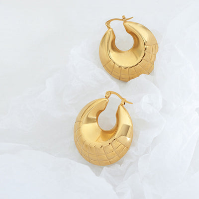 18K Gold Classic Fashion Round Thread Design Versatile Earrings - Syble's