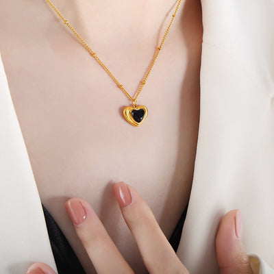18K Gold Vintage Fashion Heart Shape Inlaid Gemstone Design Necklace Earrings Set - Syble's