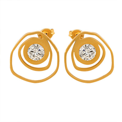 18K Gold Exquisite Dazzling Irregular Hollow Rose Inlaid Zircon Design Versatile Earrings - Syble's