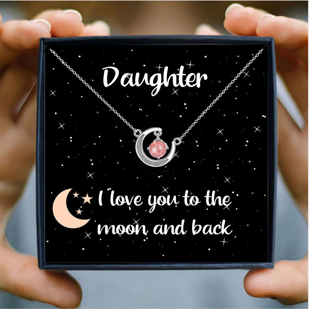 Exquisite Moon Diamond Design Gift Box Pendant Necklace for Daughter - Syble's