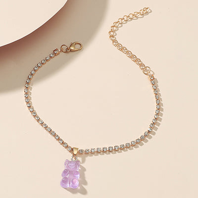 Fashionable exquisite diamond chain design with creative bear pendant anklet - Syble's