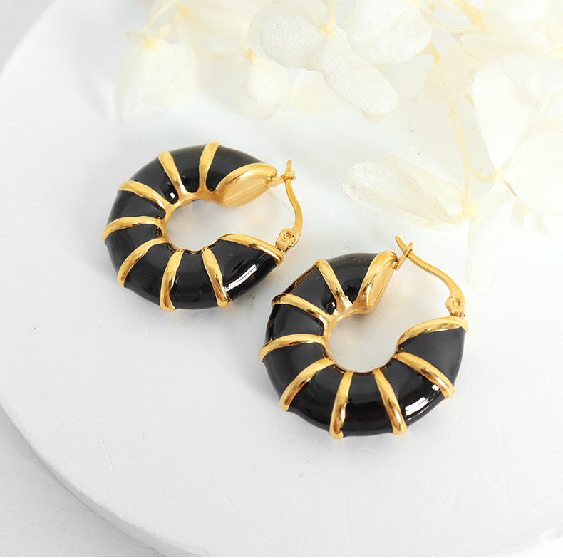 18K Gold Novel Fashion Round Bamboo Design Versatile Earrings - Syble's