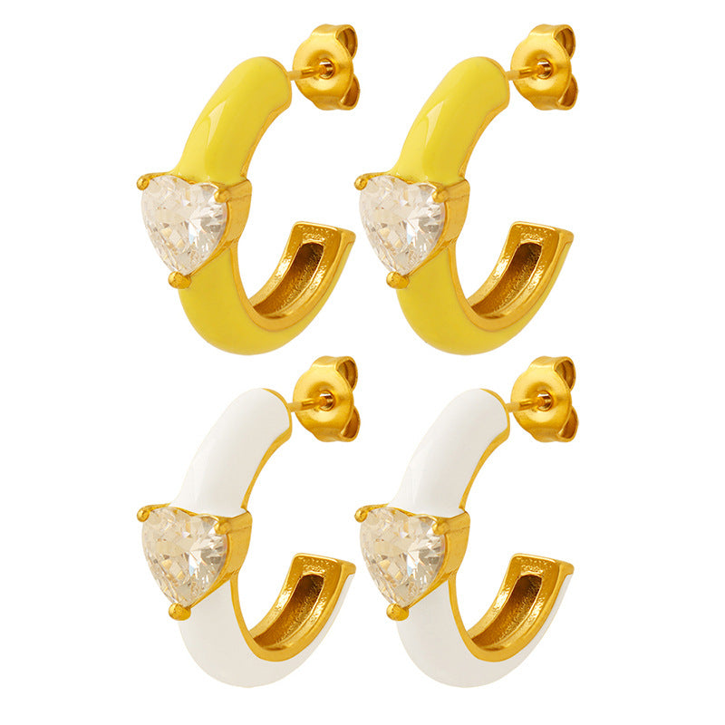 Gold  C-shaped Earrings with Heart-shaped Design - Syble's