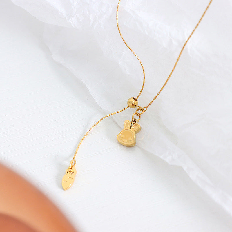 18K gold trendy personalized rabbit and carrot tassel design necklace