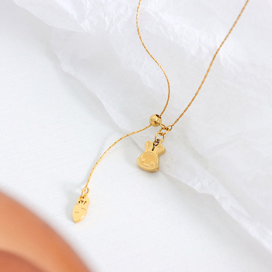 18K gold trendy personalized rabbit and carrot tassel design necklace - Syble's