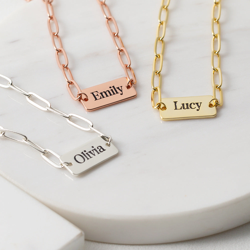 Trendy fashion paper clip with square card can be customized name design all-match bracelet