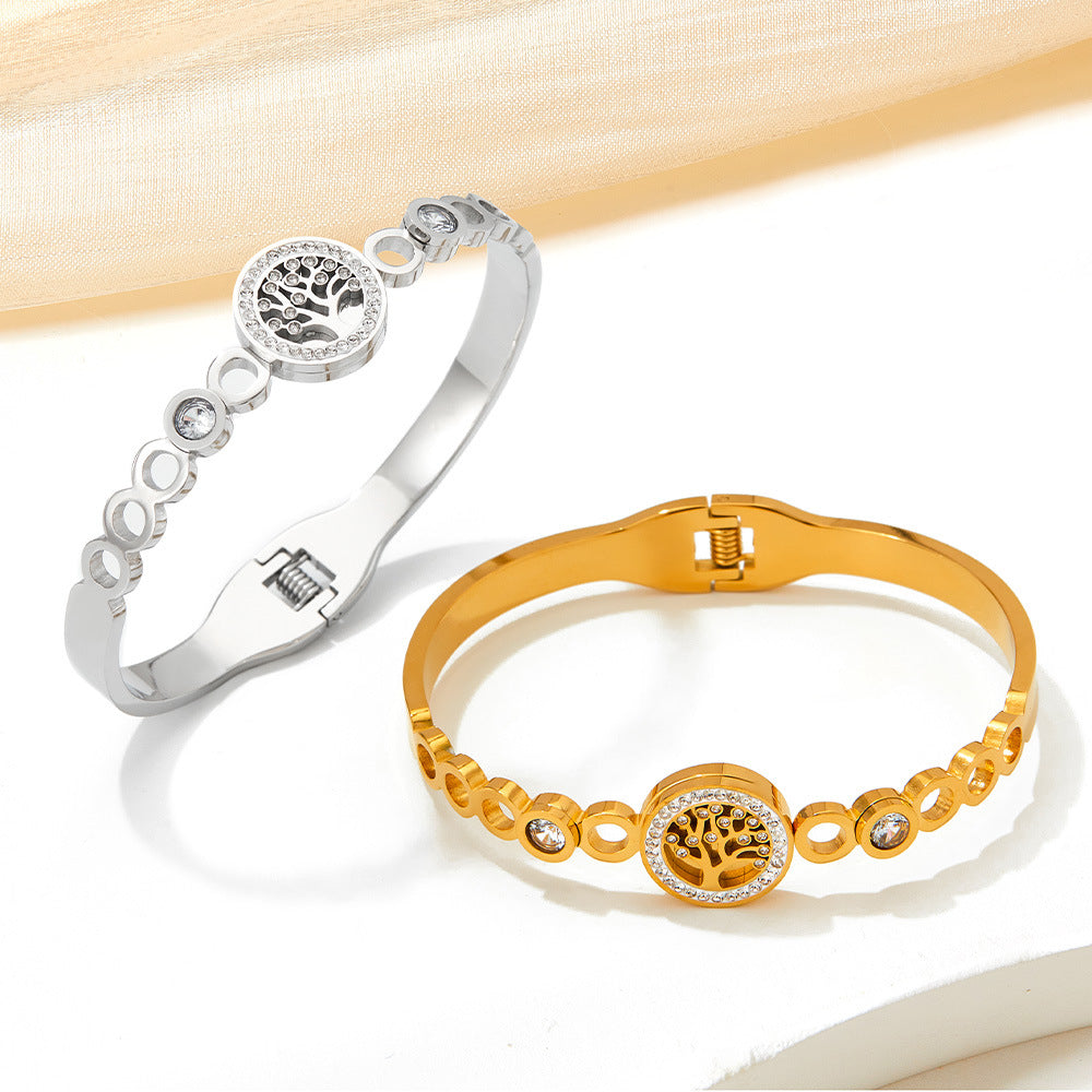 18K gold exquisite and noble diamond and zircon tree of life design bracelet - Syble's