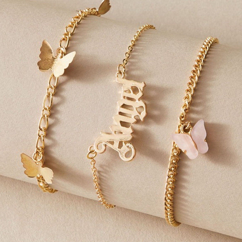 Exquisite fashion letter/butterfly three-layer design all-match anklet