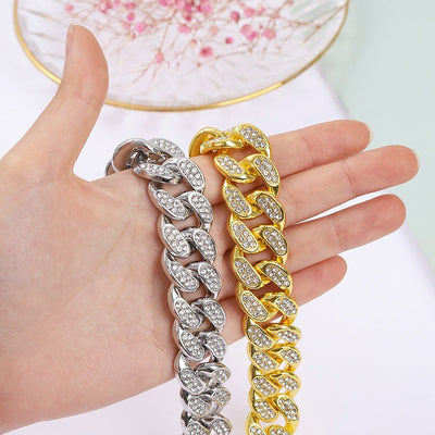 Fashionable Hip Hop Style Cuban Chain Diamond Design Necklace Bracelet Set - Syble's