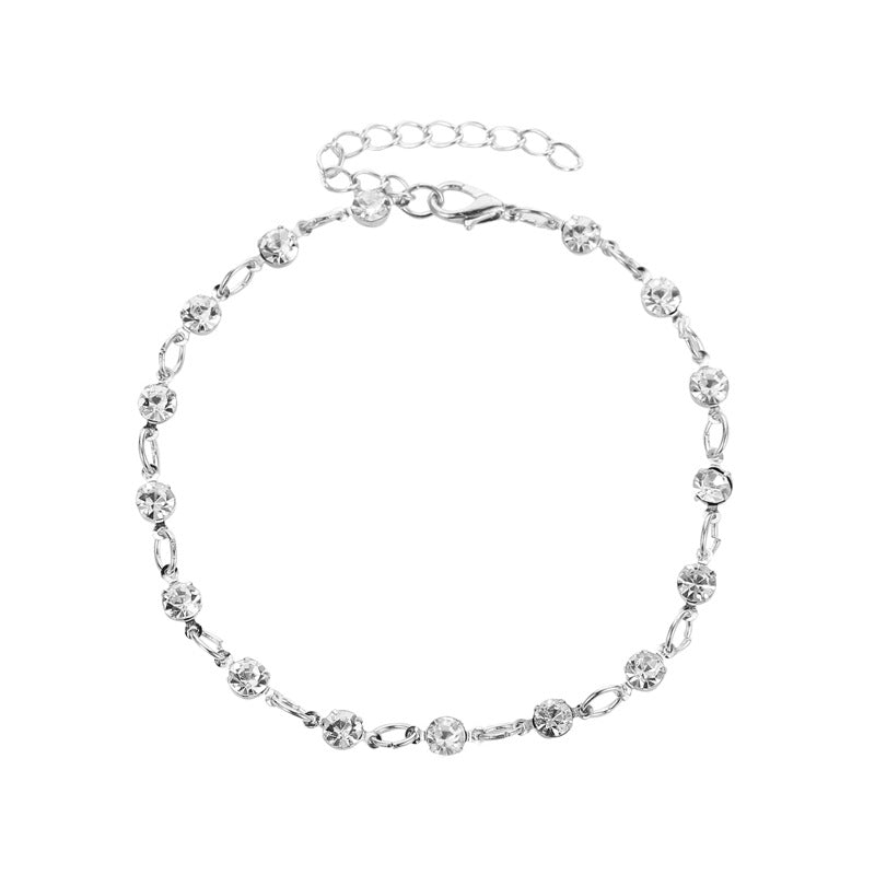 Exquisite and dazzling beach style inlaid round diamond all-match anklet