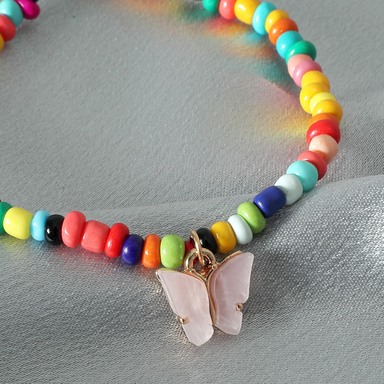 Exquisite personality colored beads with bohemian style butterfly bead design anklet - Syble's