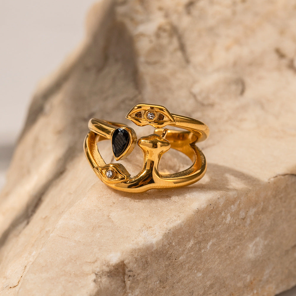 18K gold exquisite simple geometric inlaid gemstone design ring - Syble's