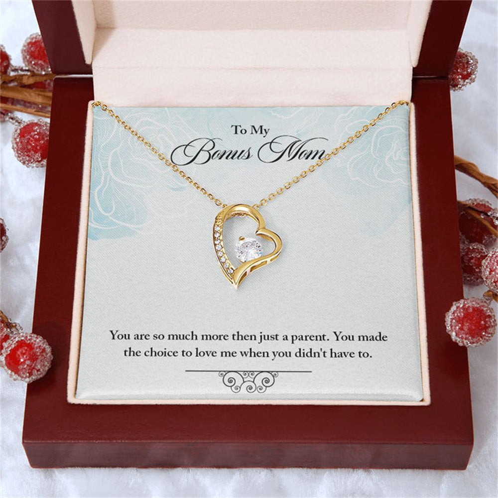 Exquisite light luxury hollow heart inlaid zircon gift box pendant necklace for mother
